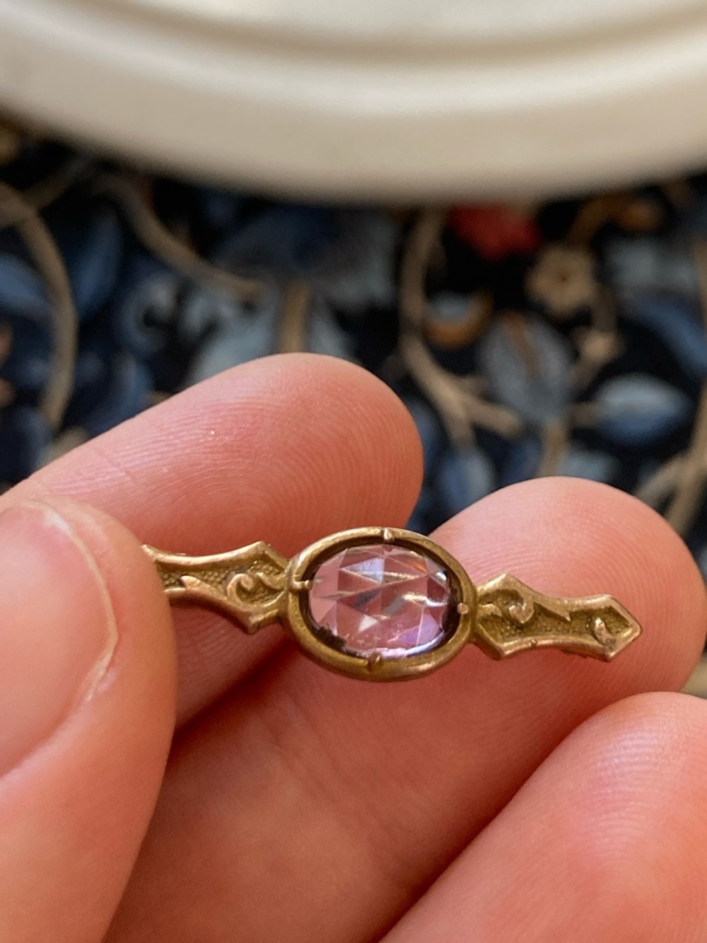 Antique Victorian Faceted Glass Engraved Lingerie/Lace Pin